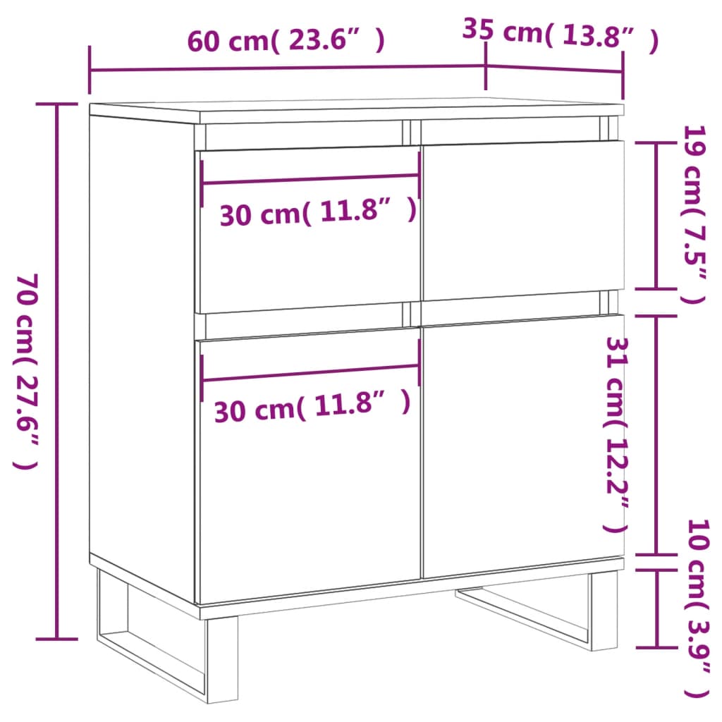 Kommode Sonoma Grå 60x35x70 cm