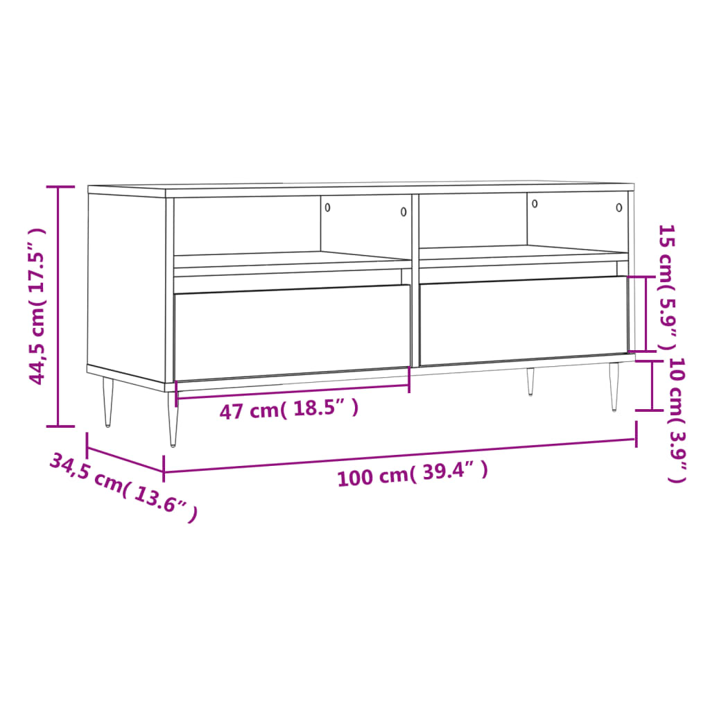 TV-Møbel Høyglans Hvit TV-benk 100x34,5x44,5 cm