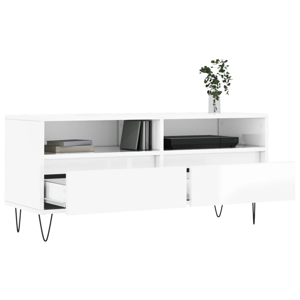 TV-Møbel Høyglans Hvit TV-benk 100x34,5x44,5 cm