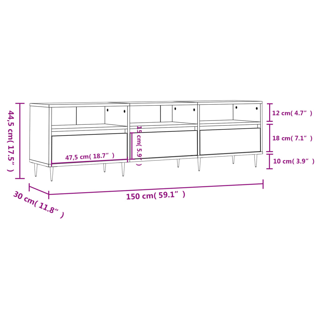 TV-benk røkt eik 150x30x44,5 cm konstruert tre