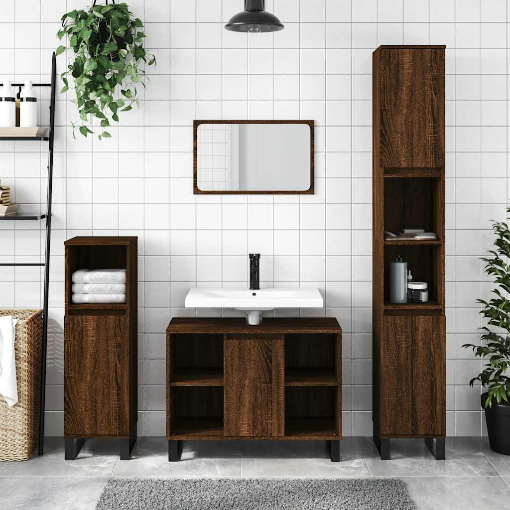 Baderomsskap brun eik 80x33x60 cm konstruert tre