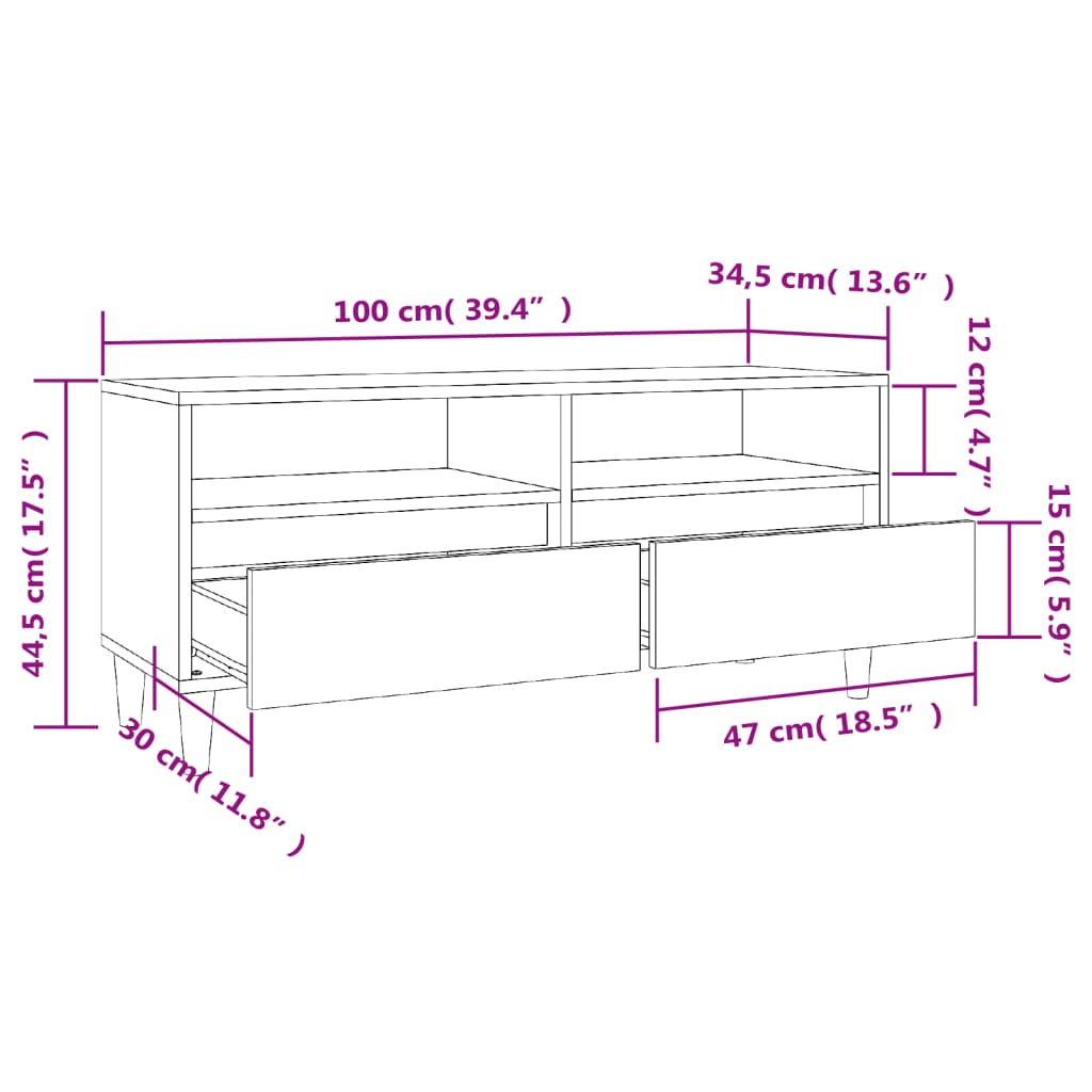 TV-Møbel Betonggrå TV-benk 100x34,5x44,5 cm