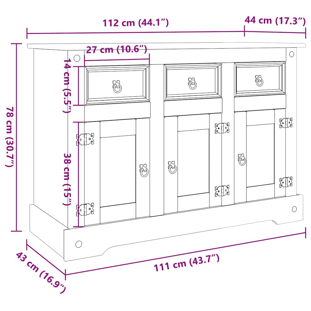 Bokhylle Brun Corona 112x44x78 cm heltre meksikansk furu