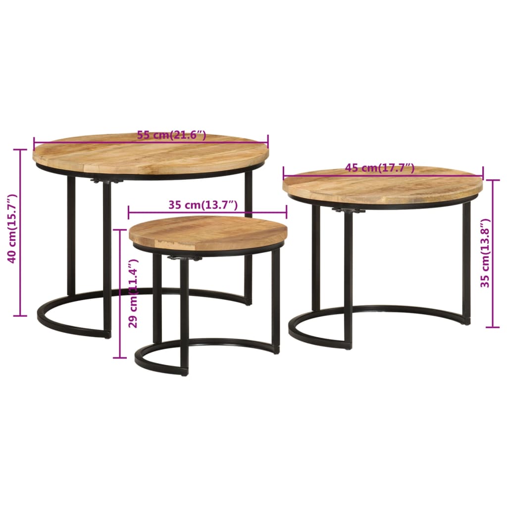 Stablebord 3 stk grovt heltre mangotre