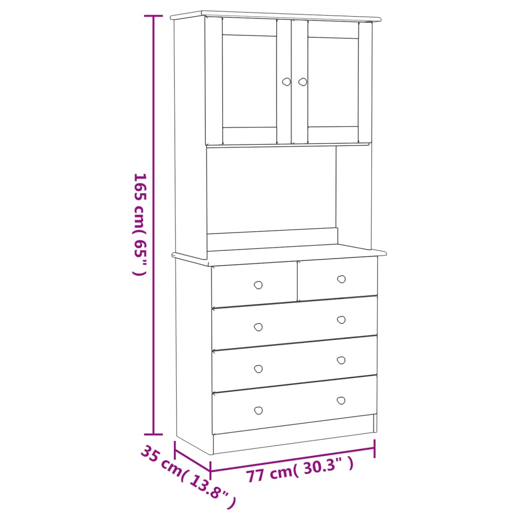 Vitrineskap ALTA Hvit 77x35x165 cm heltre furu