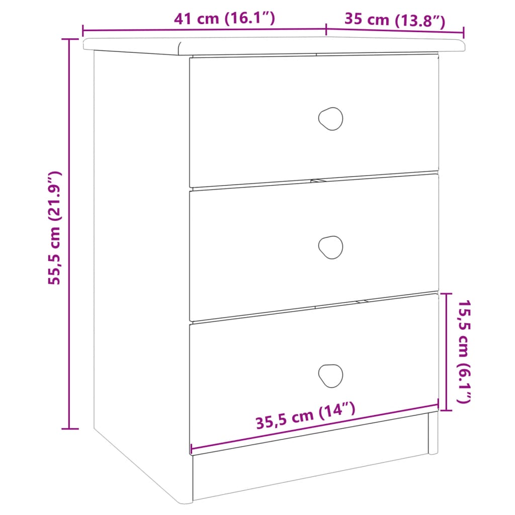 Nattbord Sengbord Hvit heltre furu ALTA 41x35x55,5 cm