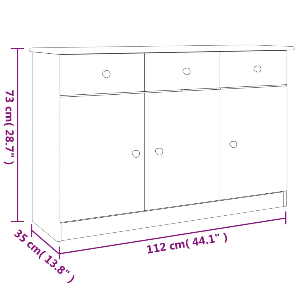 Skjenk Hvit ALTA 112x35x73 cm heltre furu