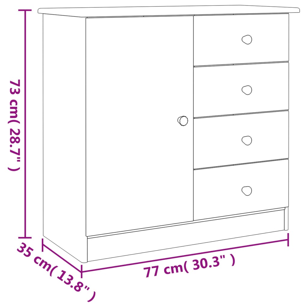 Skjenk Hvit ALTA 77x35x73 cm heltre furu