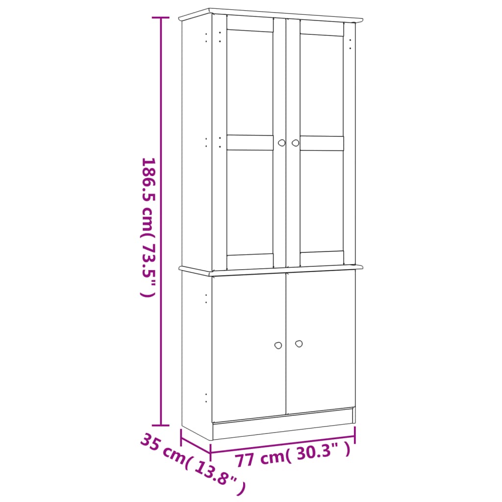 Vitrineskap ALTA 77x35x186,5 cm heltre furu