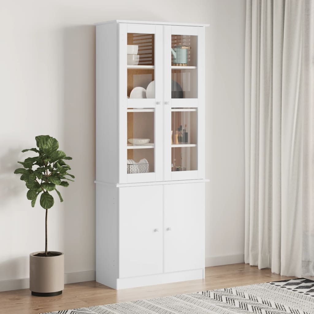 Vitrineskap ALTA Hvit 77x35x186,5 cm heltre furu