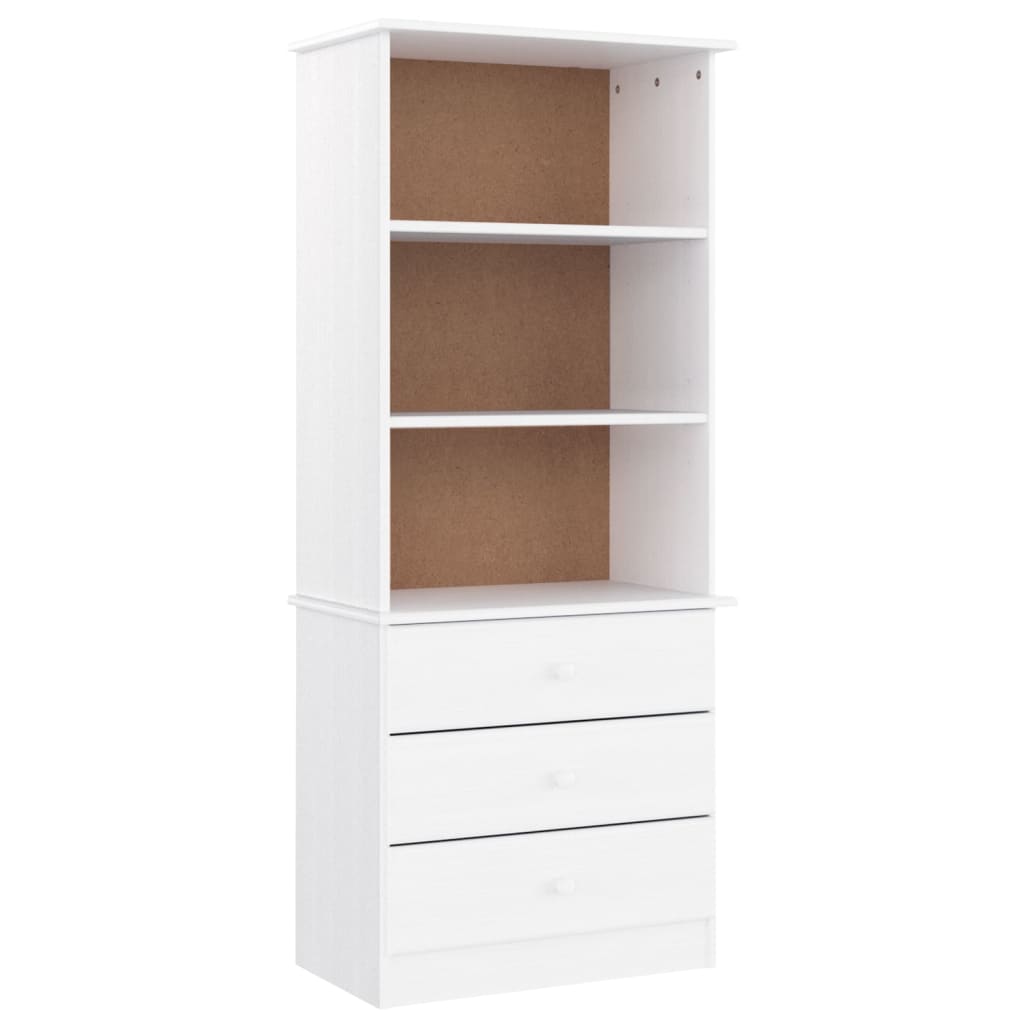 Bokhylle Hvit med skuffer ALTA 60x35x142 cm heltre furu
