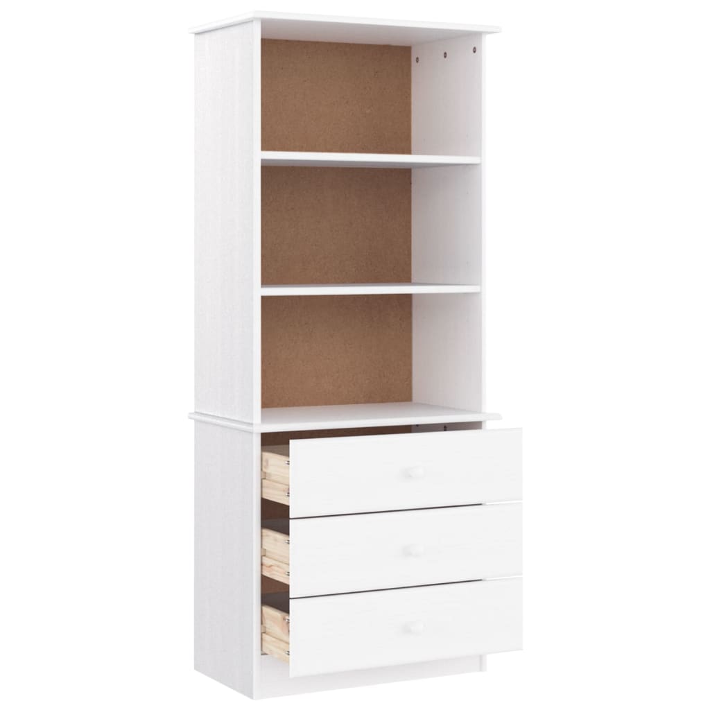 Bokhylle Hvit med skuffer ALTA 60x35x142 cm heltre furu