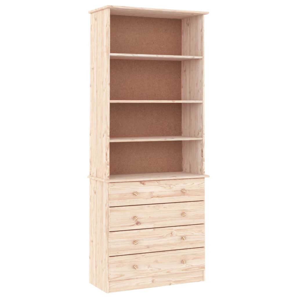 Bokhylle Tre med skuffer ALTA 77x35x186,5 cm heltre furu