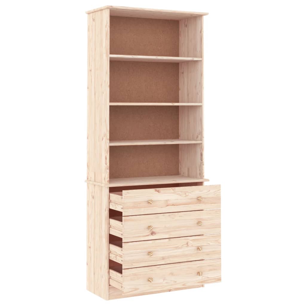 Bokhylle Tre med skuffer ALTA 77x35x186,5 cm heltre furu