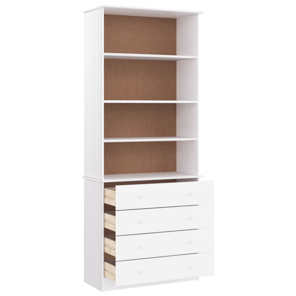 Bokhylle Hvit med skuffer ALTA 77x35x186,5 cm heltre furu