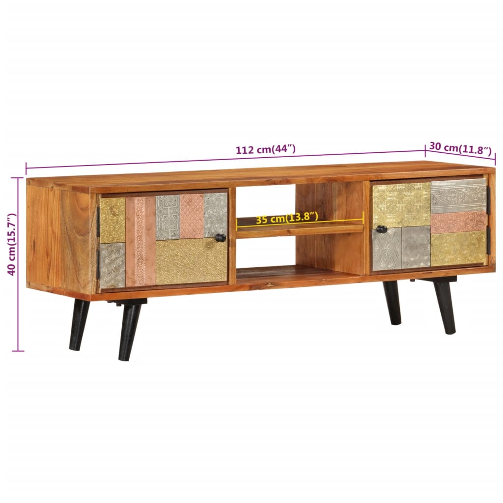 TV-Møbel Tre TV-benk heltre akasie med dører 112x30x40 cm metall
