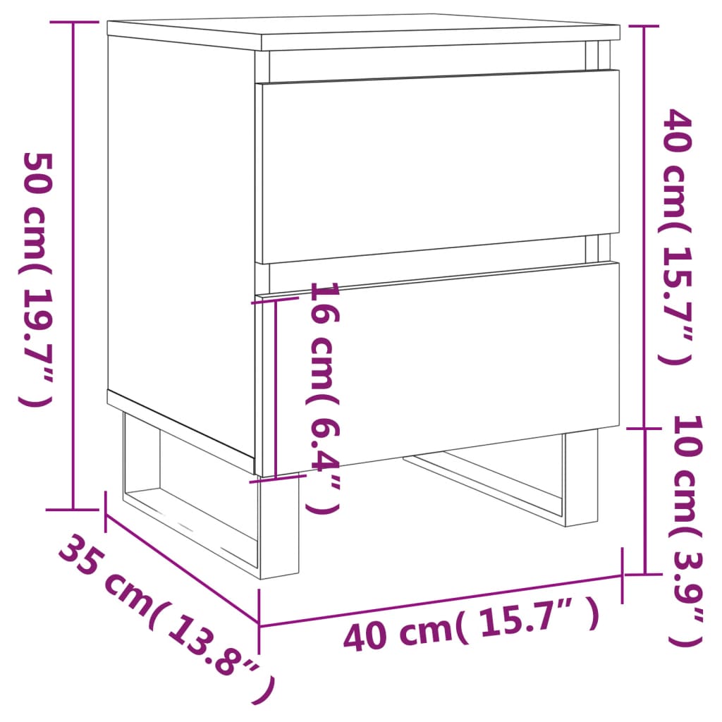 Nattbord Sengbord Hvit 40x35x50 cm