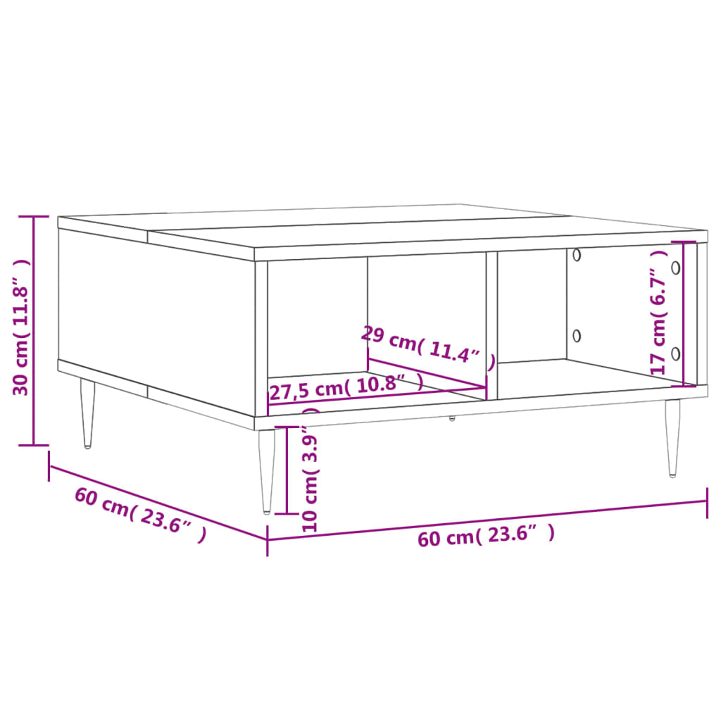Salongbord Sofabord Brun Eik 60x60x30 cm