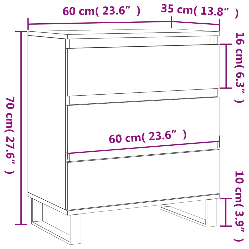 Kommode Sonoma Grå 60x35x70 cm