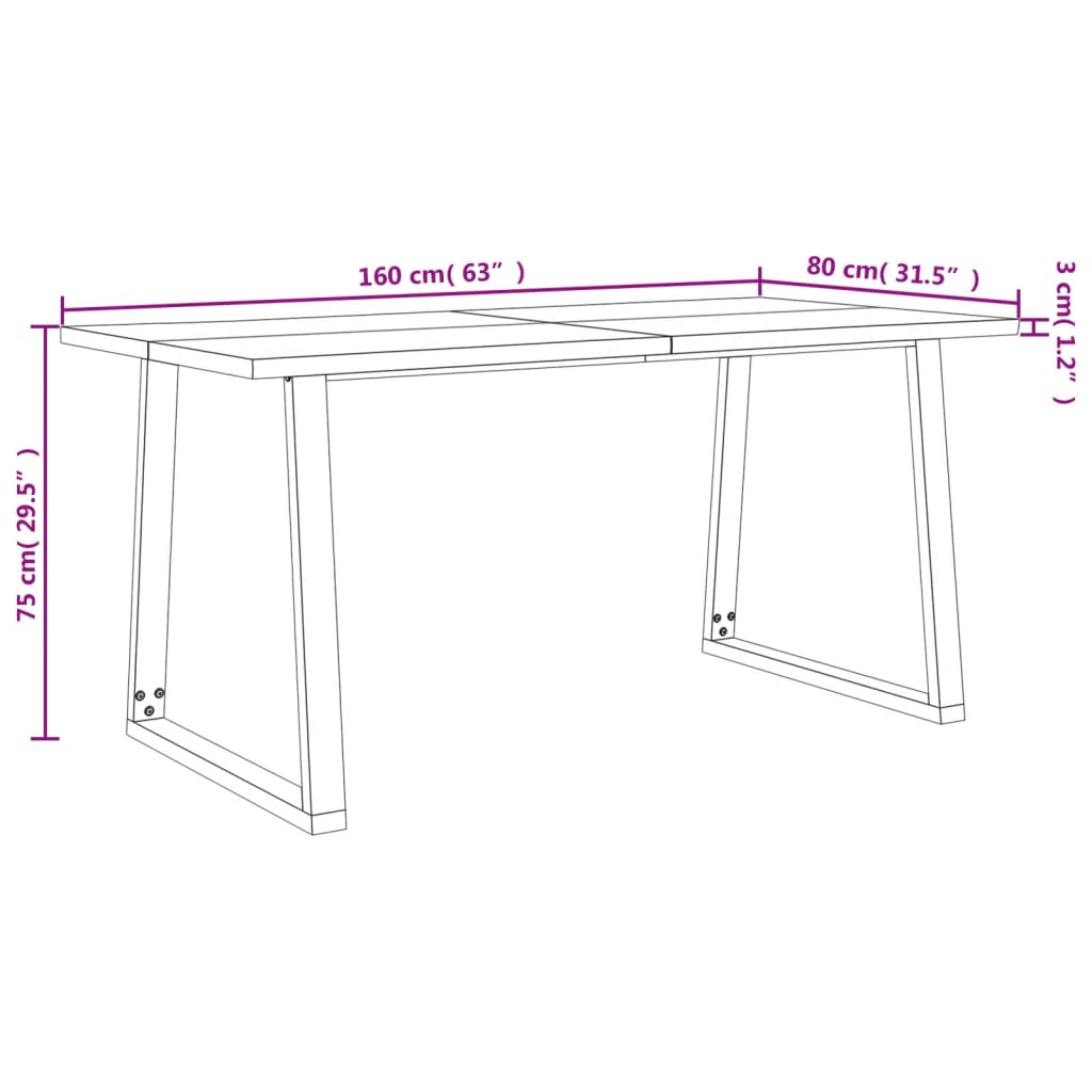 Spisebord med naturlig kant 160x80x75 cm heltre akasie