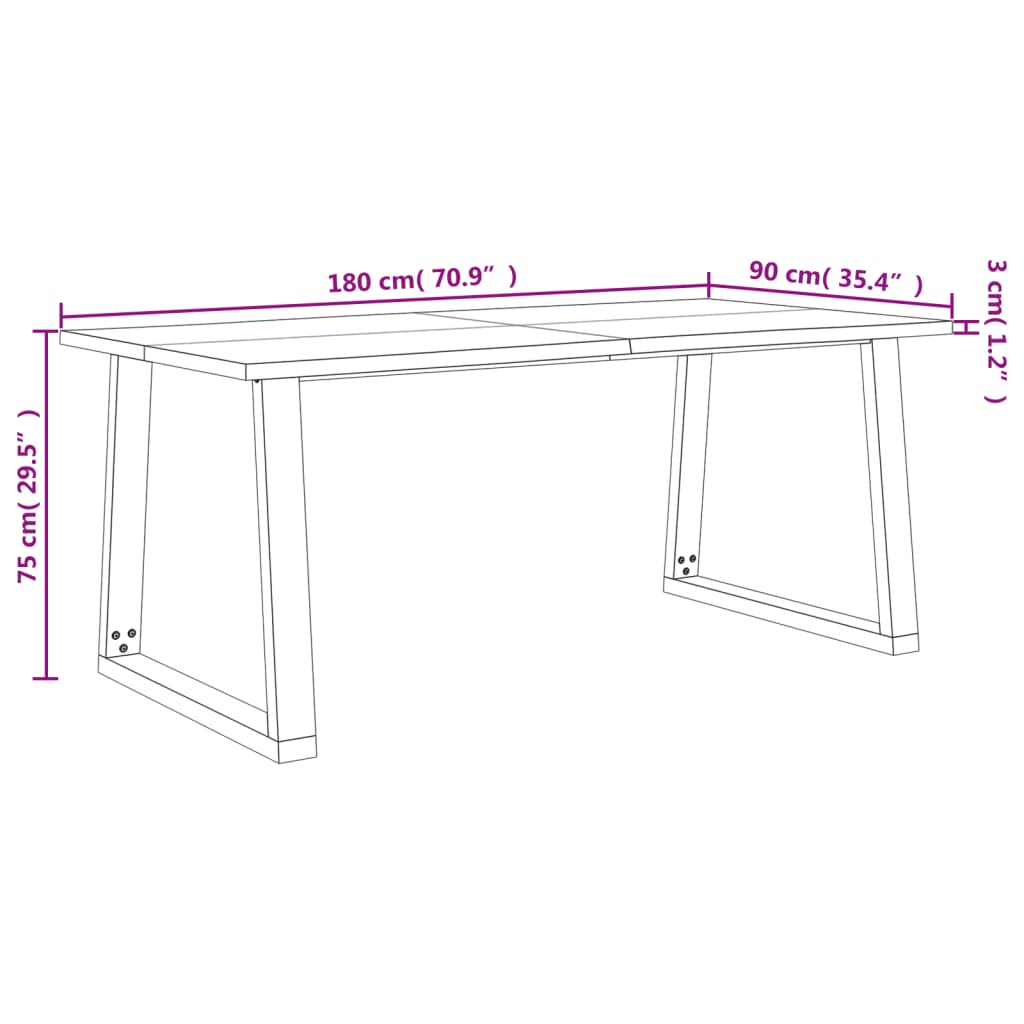 Spisebord med naturlig kant 180x90x75 cm heltre akasie