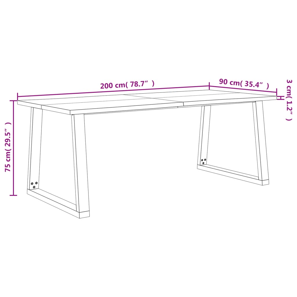 Spisebord med naturlig kant 200x90x75 cm heltre akasie
