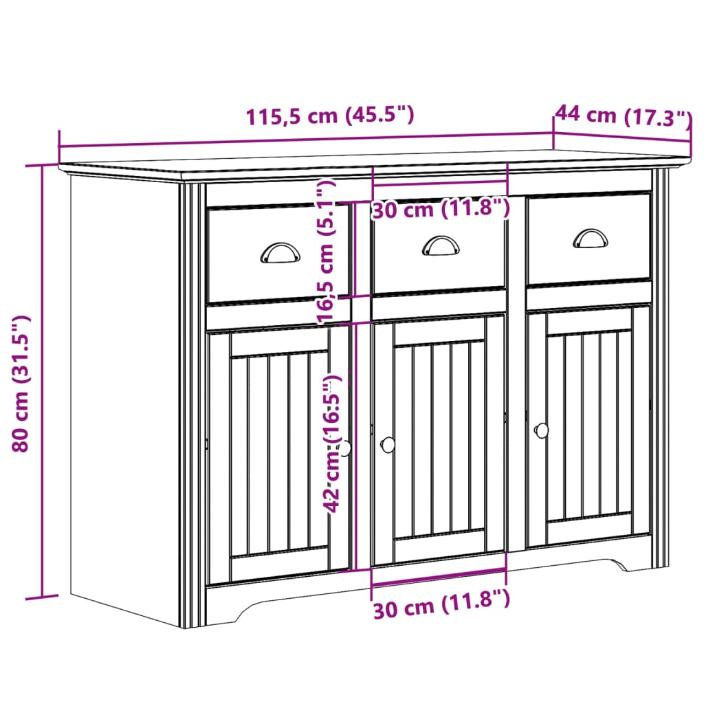 Skjenk Hvit BODO 115,5x44x80 cm heltre furu