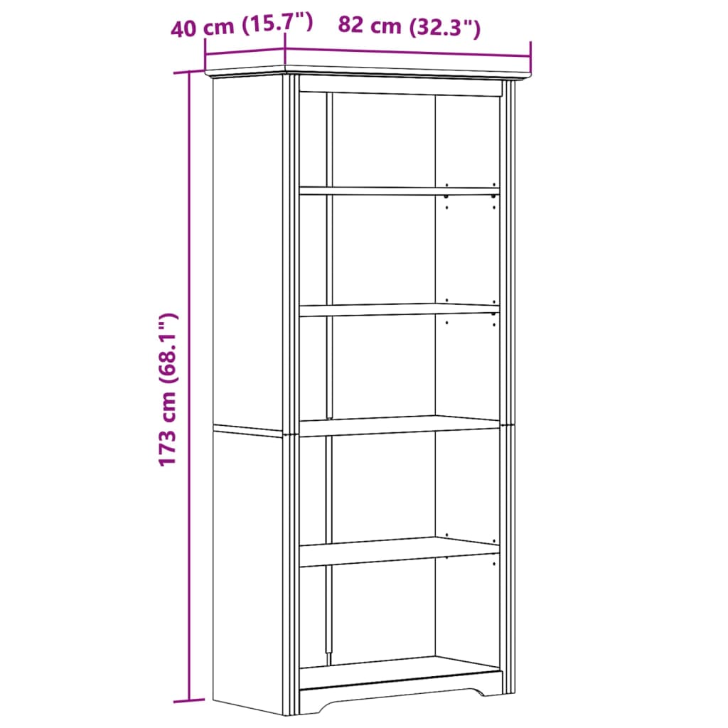 Bokhylle Brun BODO 82x40x173 cm heltre furu 5 etasjer
