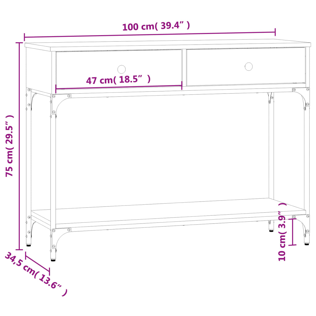Avlastningsbord Konsollbord Sonoma Eik 100x34,5x75 cm