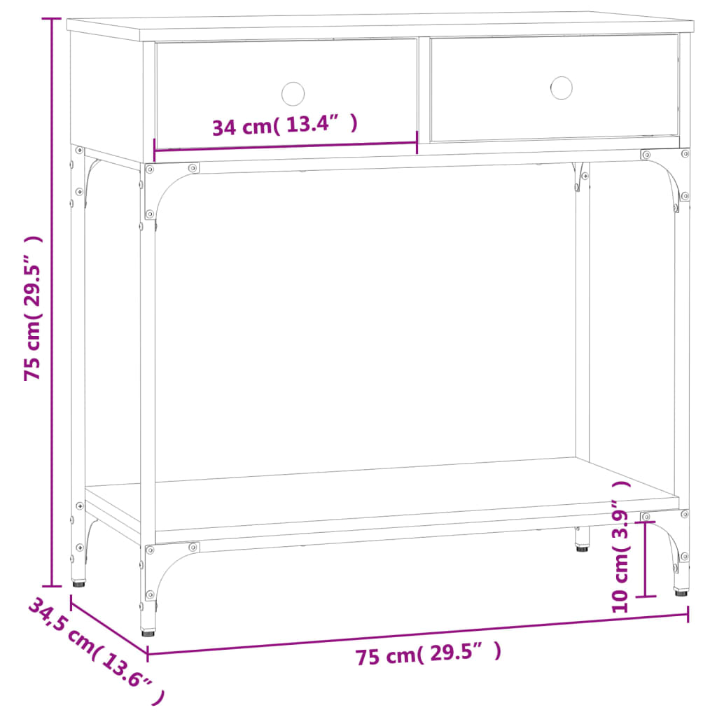 Avlastningsbord Konsollbord Sonoma Eik 75x34,5x75 cm