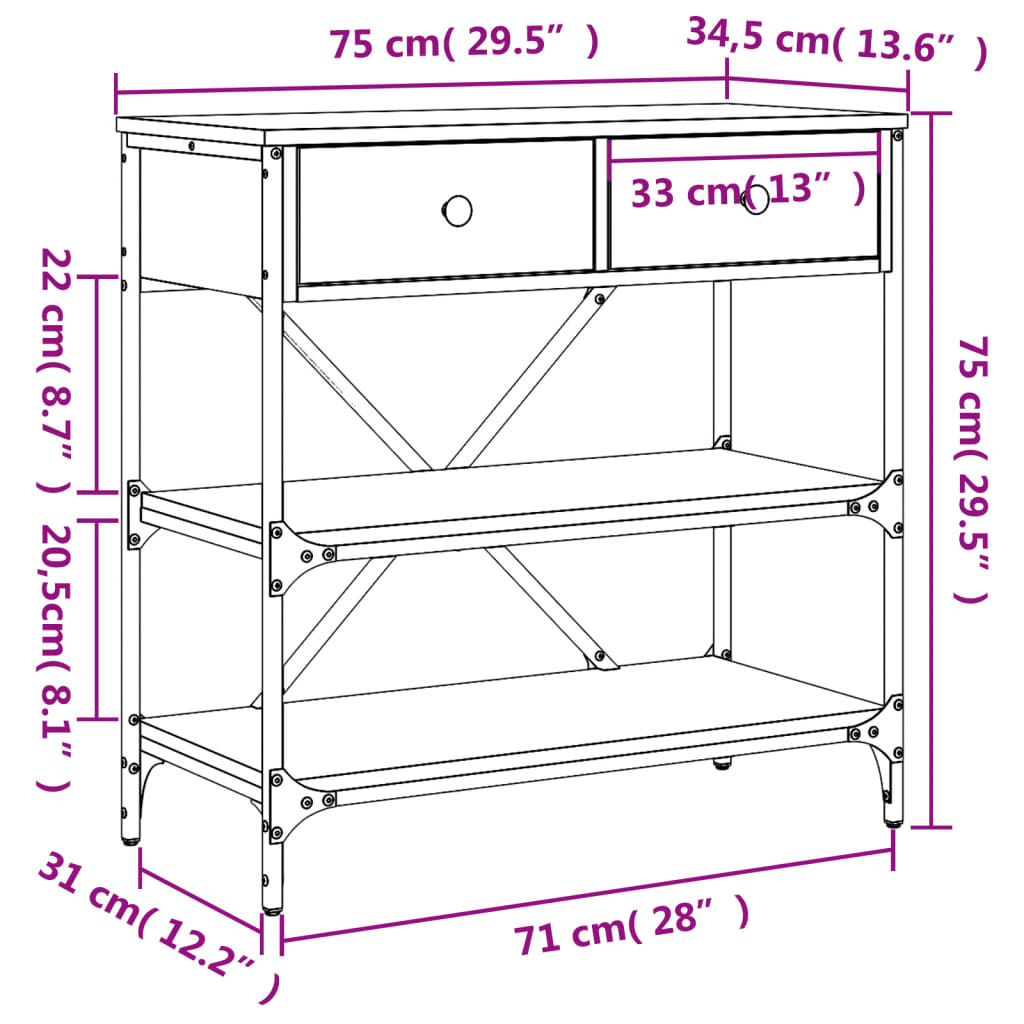 Avlastningsbord Konsollbord Sonoma Eik 75x34,5x75 cm