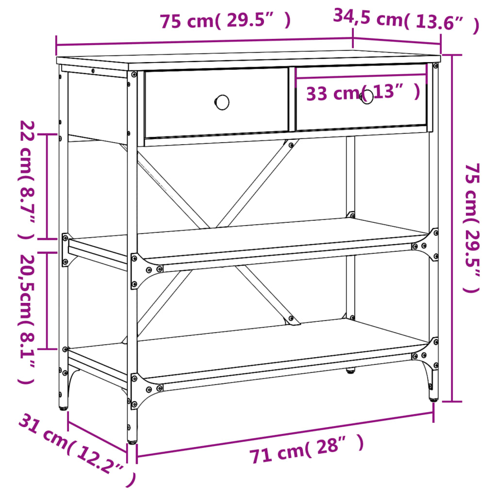 Avlastningsbord konsollbord Brun Eik 75x34,5x75 cm