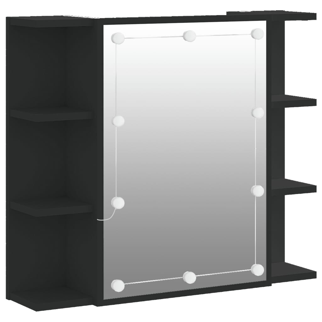 Baderomsspeil Speilskap med LED Svart 70x16,5x60 cm