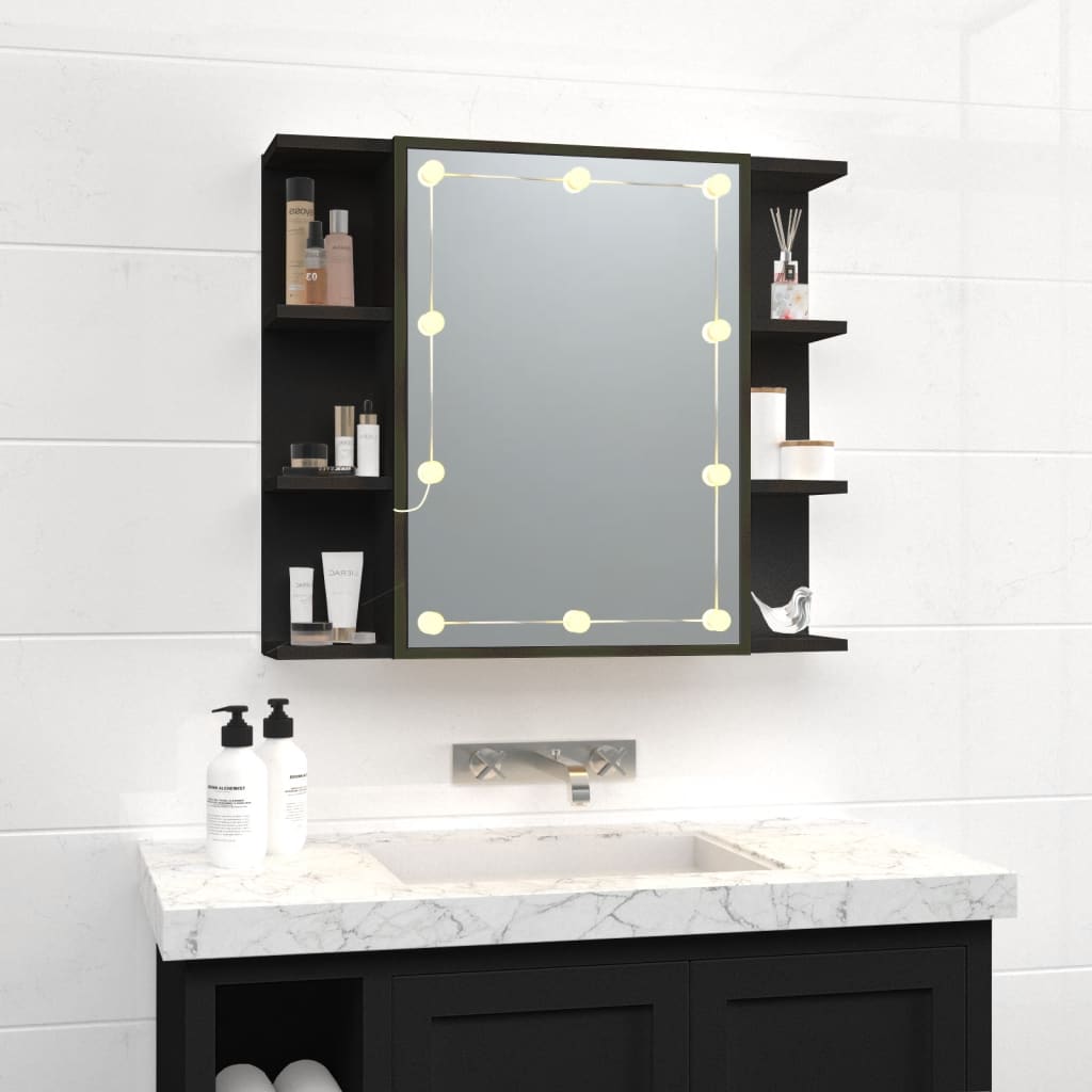 Baderomsspeil Speilskap med LED Svart 70x16,5x60 cm