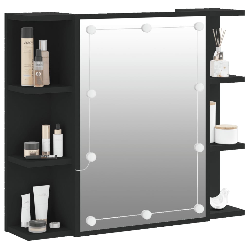 Baderomsspeil Speilskap med LED Svart 70x16,5x60 cm