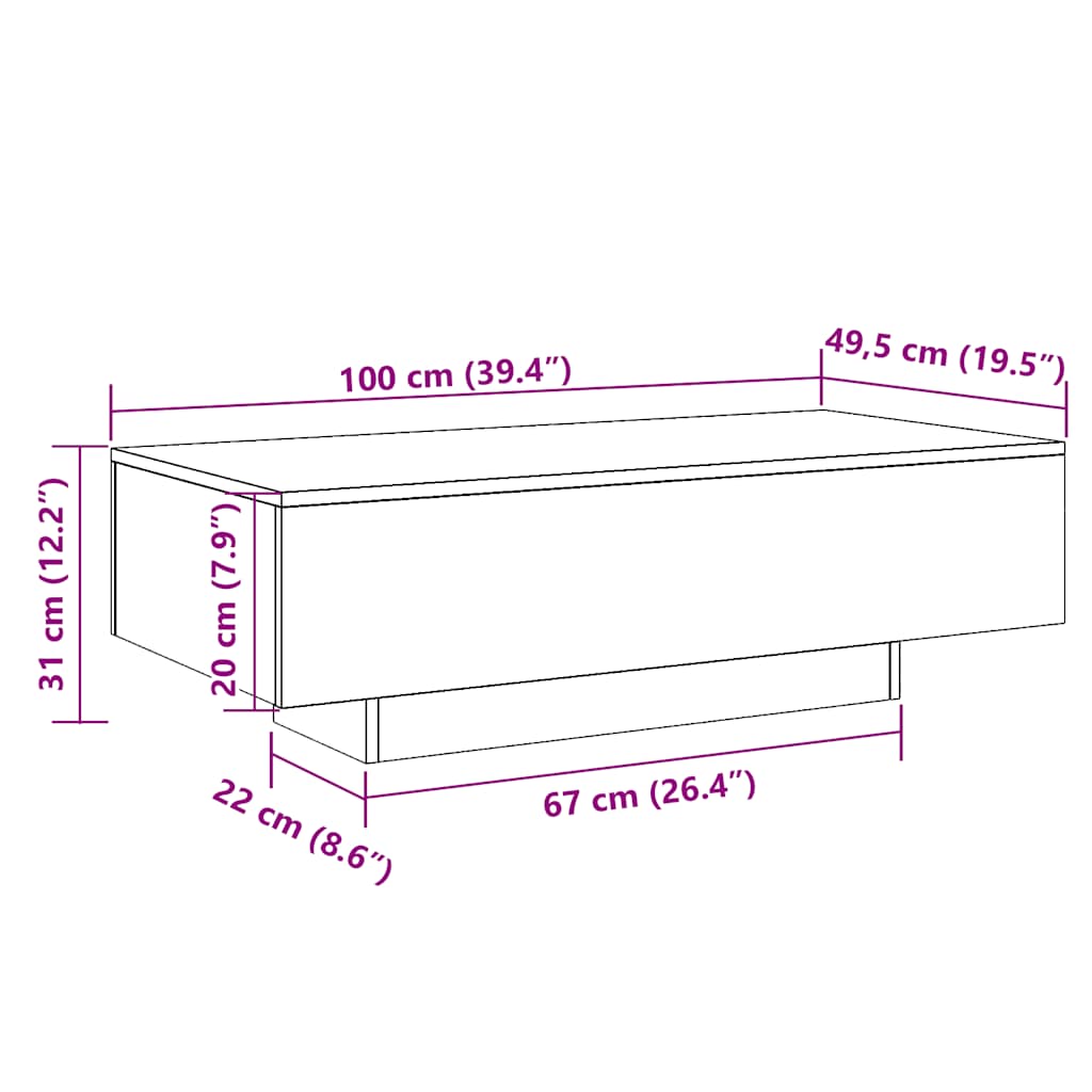 Salongbord Sofabord Betonggrå 100x49,5x31 cm