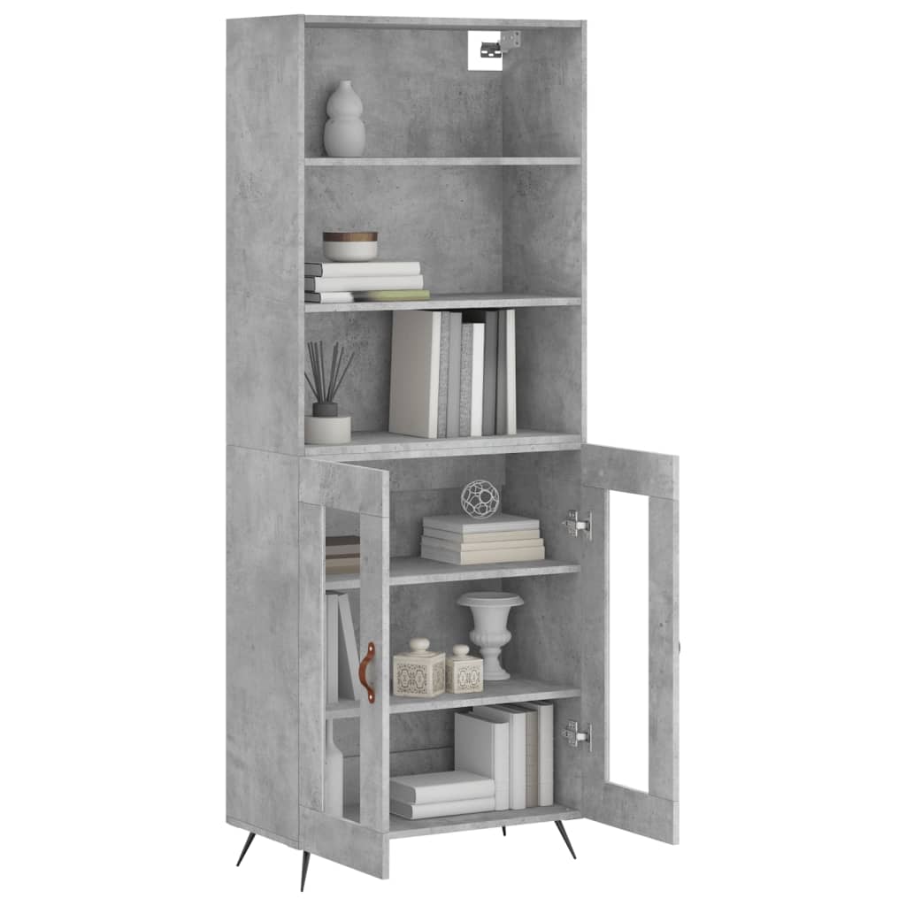 Highboard betonggrå 69,5x34x180 cm konstruert tre