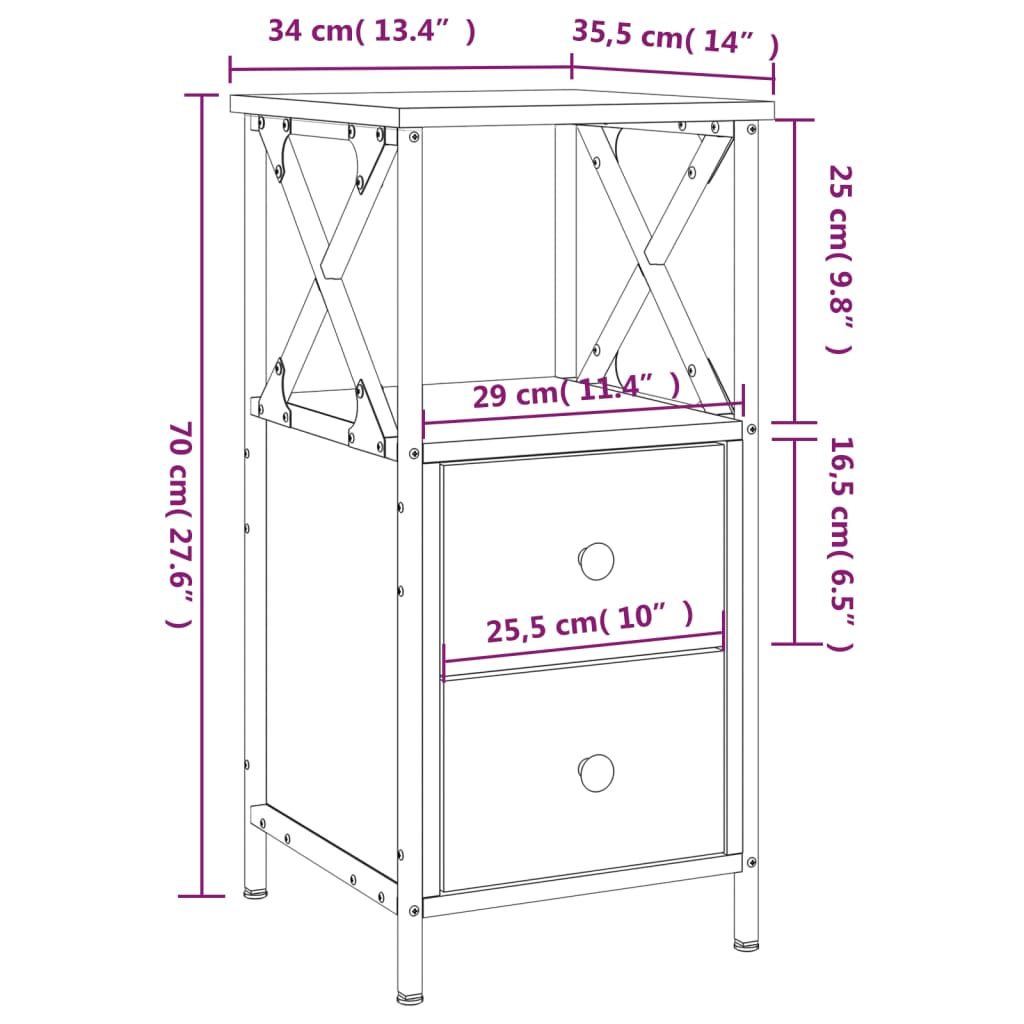 Nattbord Sengbord Svart 34x35,5x70 cm