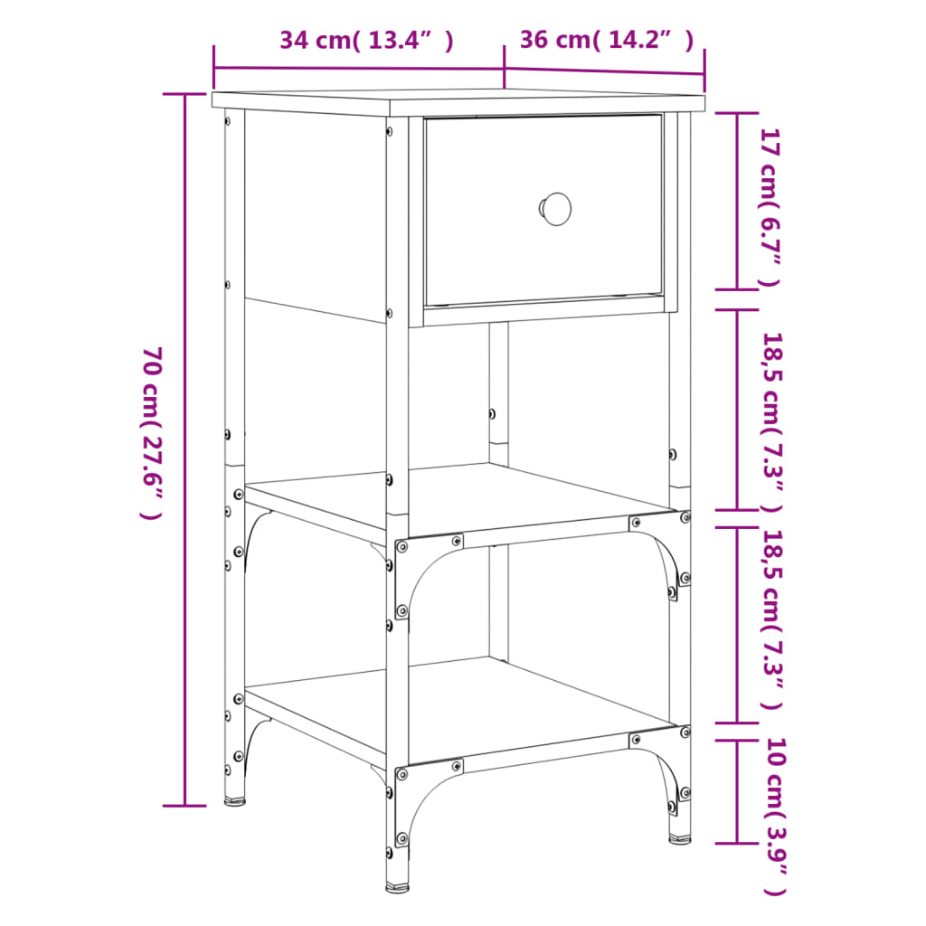 Nattbord Sengbord Svart 34x36x70 cm