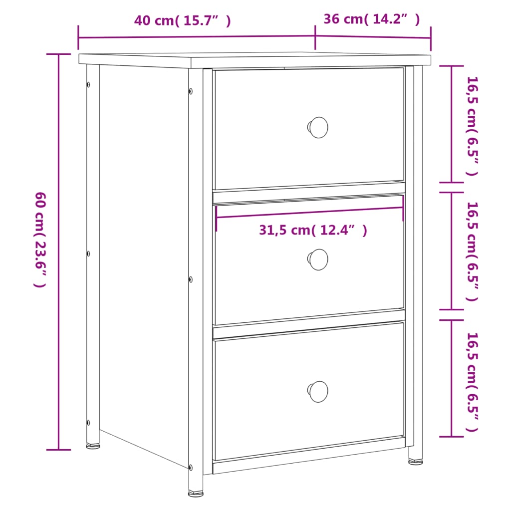 Nattbord Sengbord Svart 40x36x60 cm