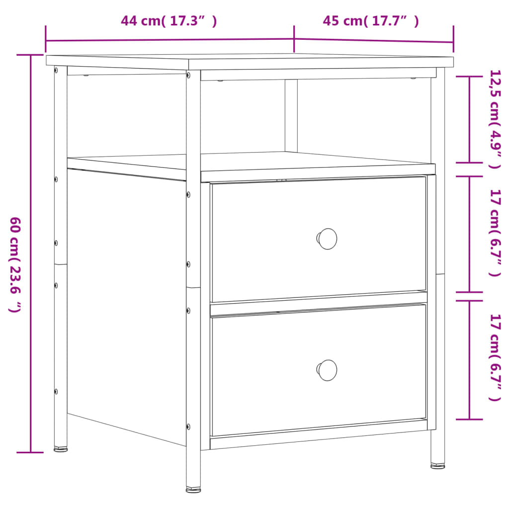 Nattbord svart 44x45x60 cm konstruert tre