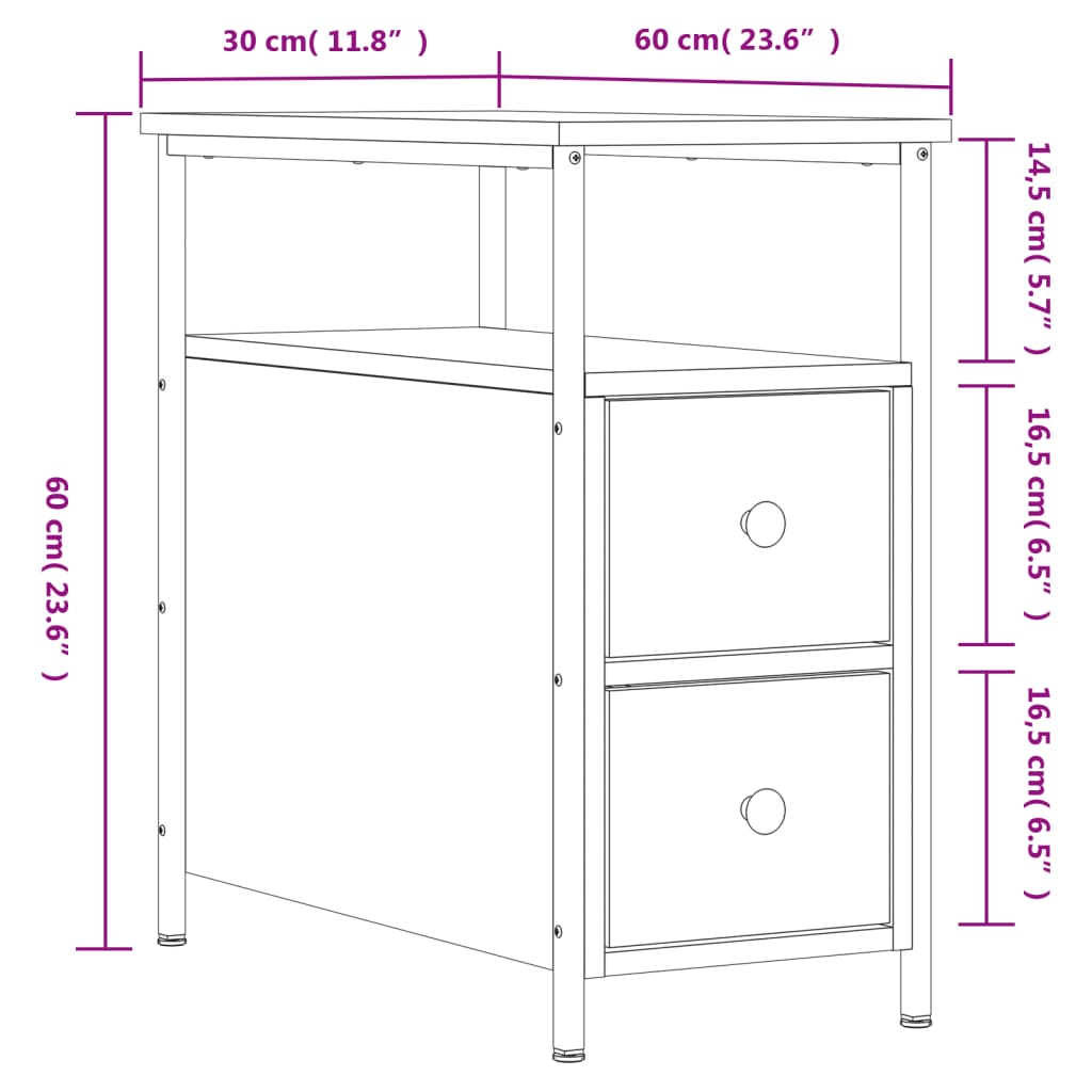 Nattbord Sengbord Svart 30x60x60 cm