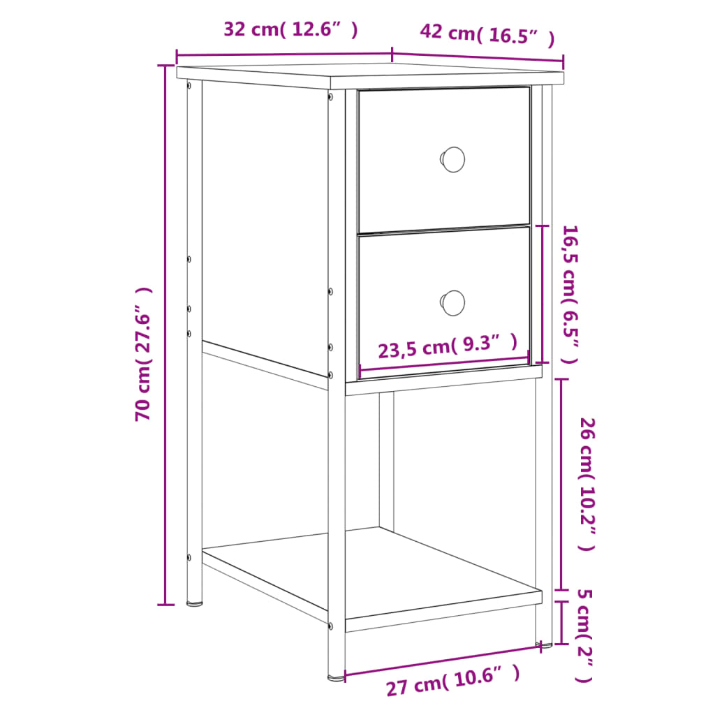 Nattbord Sengbord Svart 32x42x70 cm