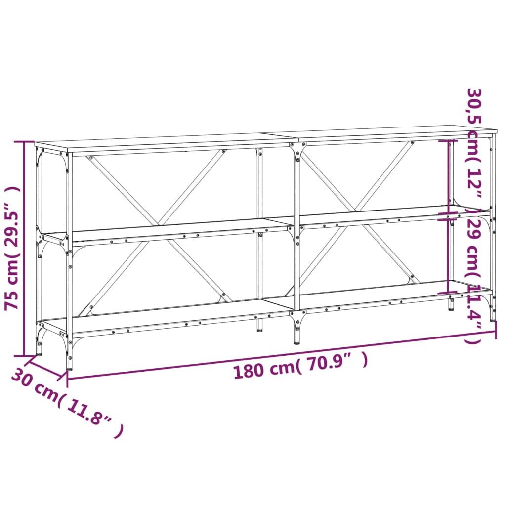 Avlastningsbord Konsollbord Svart 180x30x75 cm og jern