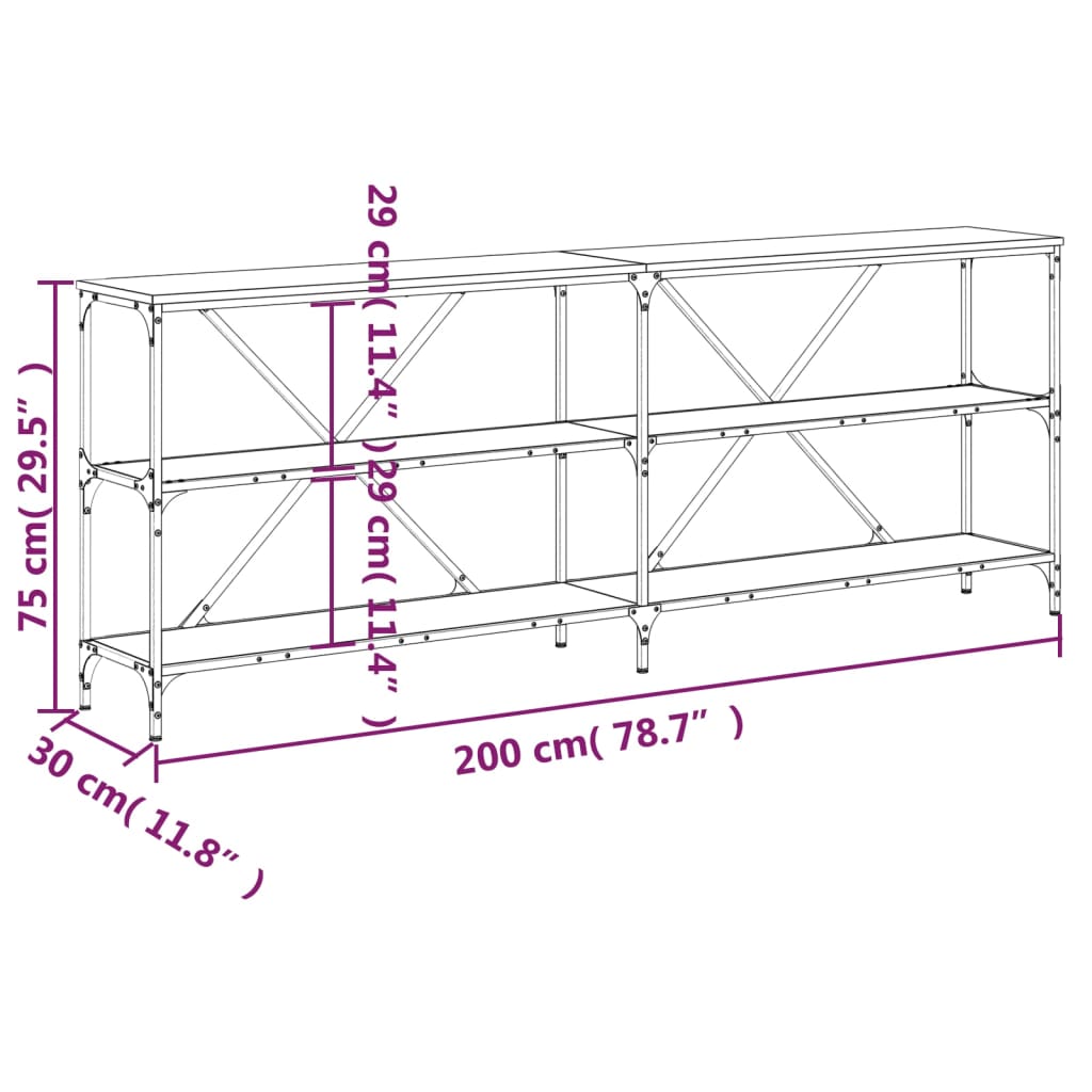 Avlastningsbord konsollbord Røkt Eik 200x30x75 cm