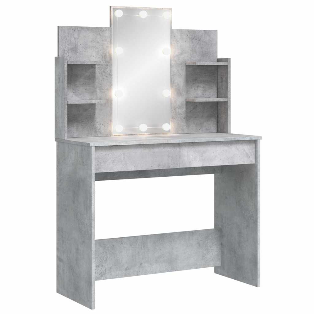 Sminkebord Betonggrå LED 96x40x142 cm