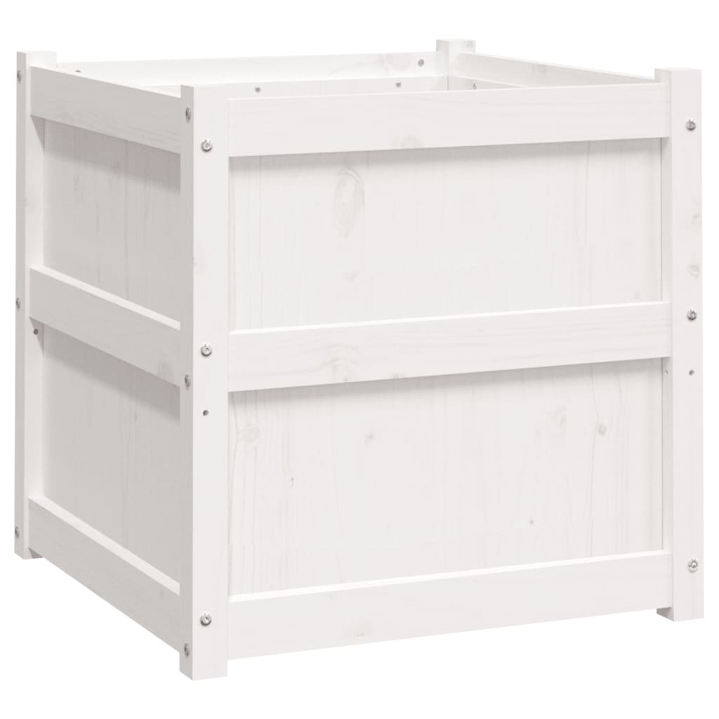 Utendørs Blomsterkasse Plantekasse Tre Hvit 60x60x60 cm heltre furu