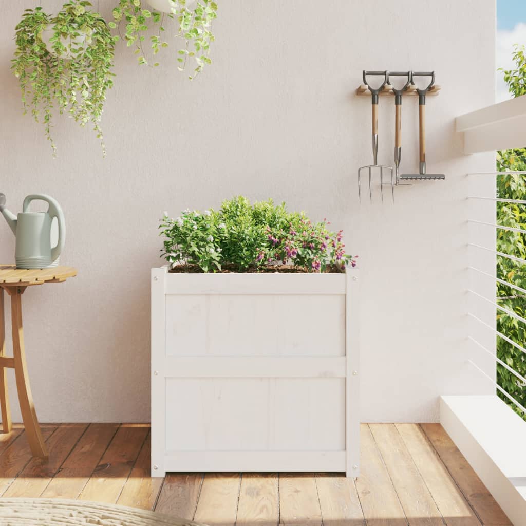 Utendørs Blomsterkasse Plantekasse Tre Hvit 60x60x60 cm heltre furu
