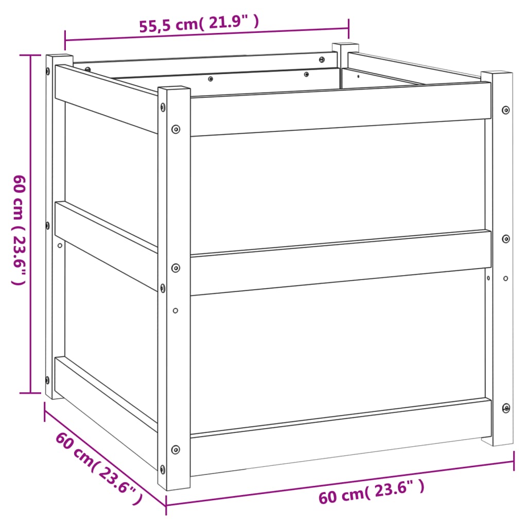 Utendørs Blomsterkasse Plantekasse Tre Hvit 60x60x60 cm heltre furu