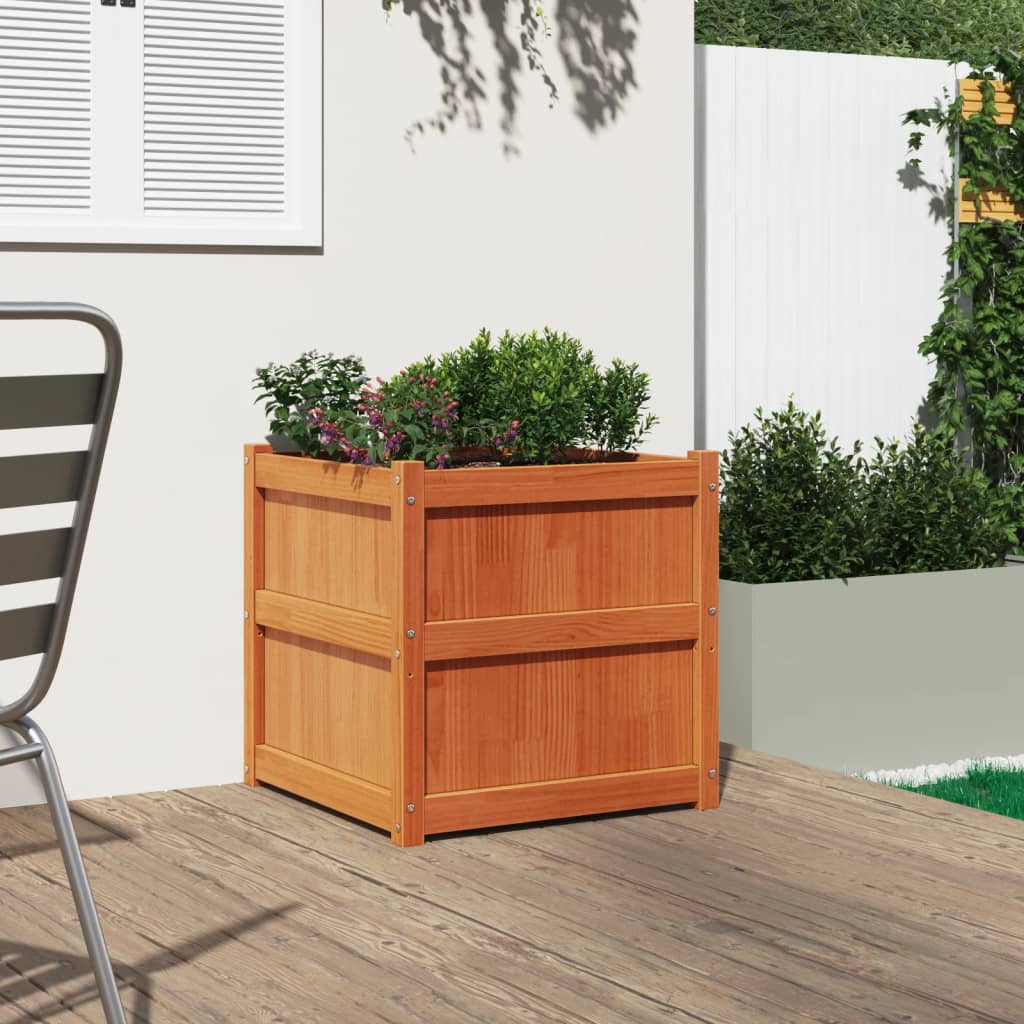 Utendørs Blomsterkasse Plantekasse Tre voksbrun 60x60x60 cm heltre furu